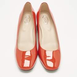Pre Owned Tod's Red Patent Leather Block Heel Pumps Size 38.5