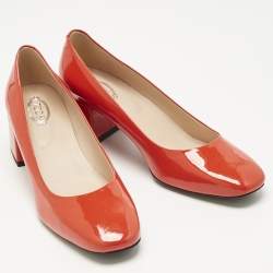 Pre Owned Tod's Red Patent Leather Block Heel Pumps Size 38.5