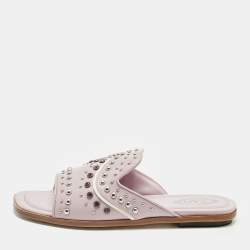 Pre Owned Tod's Lilac Leather Crystal Embellished Flat Slides Size 37.5