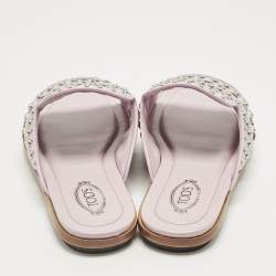 Pre Owned Tod's Lilac Leather Crystal Embellished Flat Slides Size 37.5