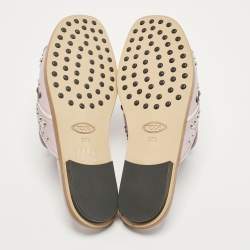 Pre Owned Tod's Lilac Leather Crystal Embellished Flat Slides Size 37.5