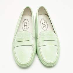 Pre Owned Tod's Green Leather Gommino Driving Loafers Size 37.5