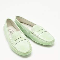 Pre Owned Tod's Green Leather Gommino Driving Loafers Size 37.5
