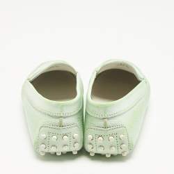Pre Owned Tod's Green Leather Gommino Driving Loafers Size 37.5