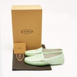 Pre Owned Tod's Green Leather Gommino Driving Loafers Size 37.5