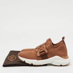 Pre Owned Tod's Brown Knit Fabric Chain Detail Kate Slip On Sneakers Size 37