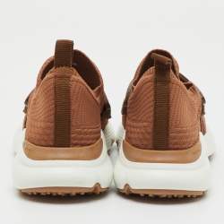Pre Owned Tod's Brown Knit Fabric Chain Detail Kate Slip On Sneakers Size 37