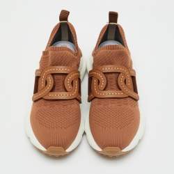 Pre Owned Tod's Brown Knit Fabric Chain Detail Kate Slip On Sneakers Size 37