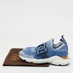 Pre Owned Tod's Blue Knit Fabric Chain Detail Kate Slip On Sneakers Size 37