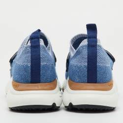 Pre Owned Tod's Blue Knit Fabric Chain Detail Kate Slip On Sneakers Size 37