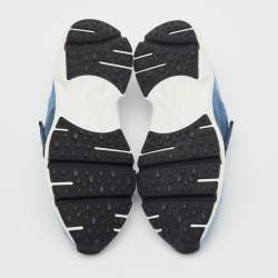 Pre Owned Tod's Blue Knit Fabric Chain Detail Kate Slip On Sneakers Size 37
