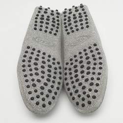 Pre Owned Tod's Silver Glitter Leather Gommini Driver Loafers Size 39