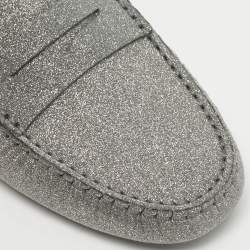 Pre Owned Tod's Silver Glitter Leather Gommini Driver Loafers Size 39
