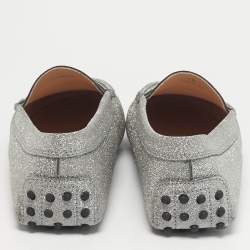 Pre Owned Tod's Silver Glitter Leather Gommini Driver Loafers Size 39
