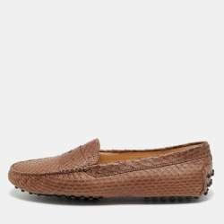 Pre Owned Tod's Brown Python Leather Slip On Loafers Size 39