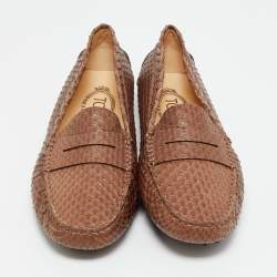 Pre Owned Tod's Brown Python Leather Slip On Loafers Size 39