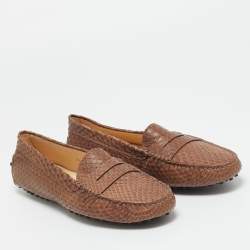 Pre Owned Tod's Brown Python Leather Slip On Loafers Size 39