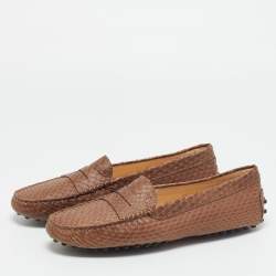 Pre Owned Tod's Brown Python Leather Slip On Loafers Size 39