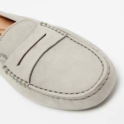 Pre Owned Tod's Grey Leather Slip On Penny Loafers Size 35