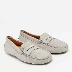 Pre Owned Tod's Grey Leather Slip On Penny Loafers Size 35