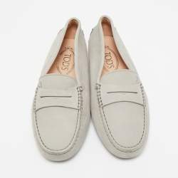 Pre Owned Tod's Grey Leather Slip On Penny Loafers Size 35