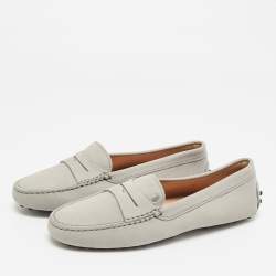 Pre Owned Tod's Grey Leather Slip On Penny Loafers Size 35