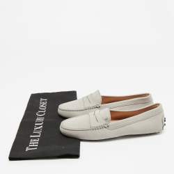 Pre Owned Tod's Grey Leather Slip On Penny Loafers Size 35