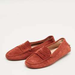 Pre Owned Tod's Red Suede Gommino Loafers Size 35