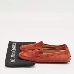 Pre Owned Tod's Red Suede Gommino Loafers Size 35