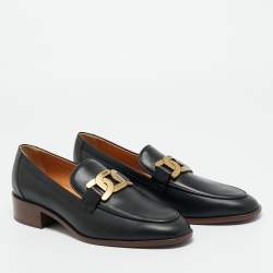 مملوكة مسبقًا Tod's Size 41 Black Leather Chain Link Detail Slip On Loafers