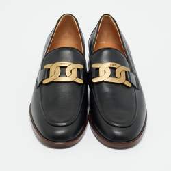 مملوكة مسبقًا Tod's Size 41 Black Leather Chain Link Detail Slip On Loafers