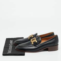 مملوكة مسبقًا Tod's Size 41 Black Leather Chain Link Detail Slip On Loafers