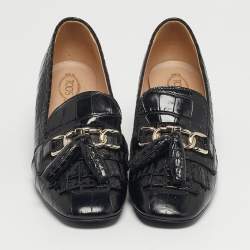 مملوكة مسبقًا حذاء كعب عالي تودز جلد تمساح أسود تفاصيل شرابة مقاس 37.5