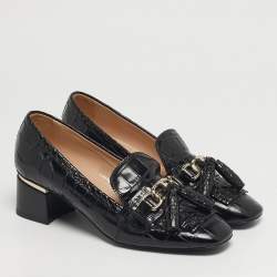 مملوكة مسبقًا حذاء كعب عالي تودز جلد تمساح أسود تفاصيل شرابة مقاس 37.5