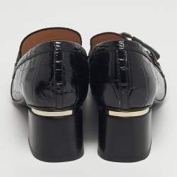 مملوكة مسبقًا حذاء كعب عالي تودز جلد تمساح أسود تفاصيل شرابة مقاس 37.5