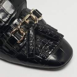 مملوكة مسبقًا حذاء كعب عالي تودز جلد تمساح أسود تفاصيل شرابة مقاس 37.5