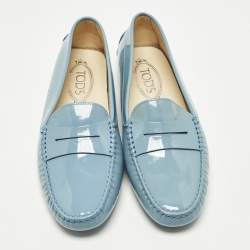 Pre Owned Tod's Gommino Size 39 Blue Patent Leather Loafers