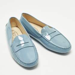 Pre Owned Tod's Gommino Size 39 Blue Patent Leather Loafers