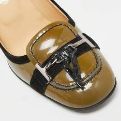 مملوكة مسبقًا Tod's Size 38 Green/Black Patent Leather and Suede Loafer Pumps