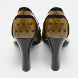مملوكة مسبقًا Tod's Size 38 Green/Black Patent Leather and Suede Loafer Pumps