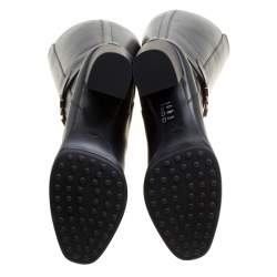 Pre Owned Tod's Black Leather Block Heel Buckle Tall Boots Size 36.5