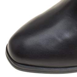 Pre Owned Tod's Black Leather Block Heel Buckle Tall Boots Size 36.5