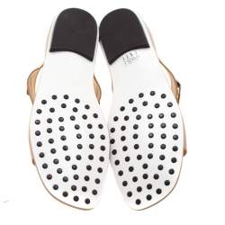 Pre Owned Tod's Beige Leather Chain Link Strap Flat Sandals Size 39.5