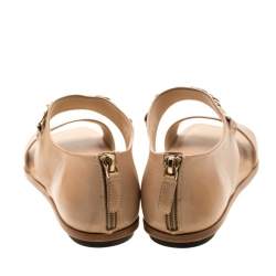 Pre Owned Tod's Beige Leather Chain Link Strap Flat Sandals Size 39.5