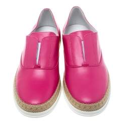 Pre Owned Tod's Fuchsia Pink Leather Francesina Espadrille Slip On Sneakers Size 37