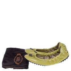 Pre Owned Tod's Yellow Python Leather Scrunch Ballet Flats Size 38.5
