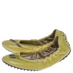Pre Owned Tod's Yellow Python Leather Scrunch Ballet Flats Size 38.5