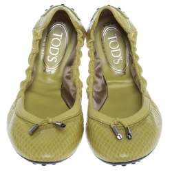 Pre Owned Tod's Yellow Python Leather Scrunch Ballet Flats Size 38.5