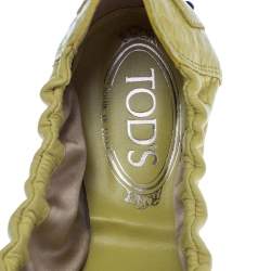 Pre Owned Tod's Yellow Python Leather Scrunch Ballet Flats Size 38.5