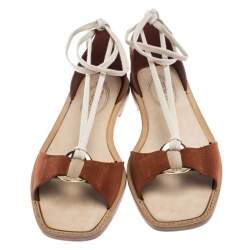 Tod's Brown Suede Ankle Wrap Flat Sandals Size 38.5